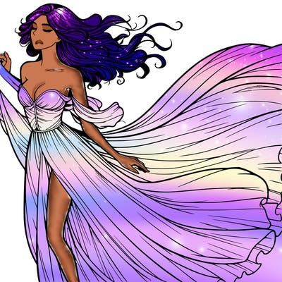 realistic woman in dress flowing the the wind