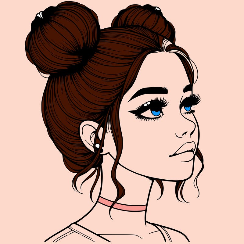realistic girl with buns on the top of her head