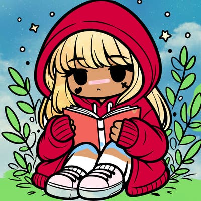 girl in oversized hoodie reading a book