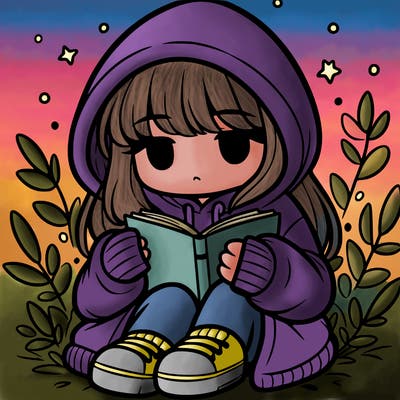 girl in oversized hoodie reading a book