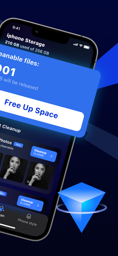 Cleaner PRO:photos cleaner - Interface of Cleaner PRO app showing iPhone storage status and photo cleanup options