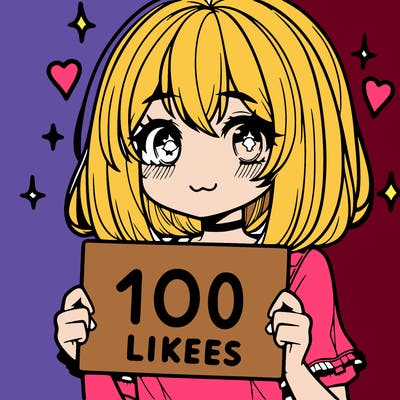 anima girl holding a 100 likes sign in her hand