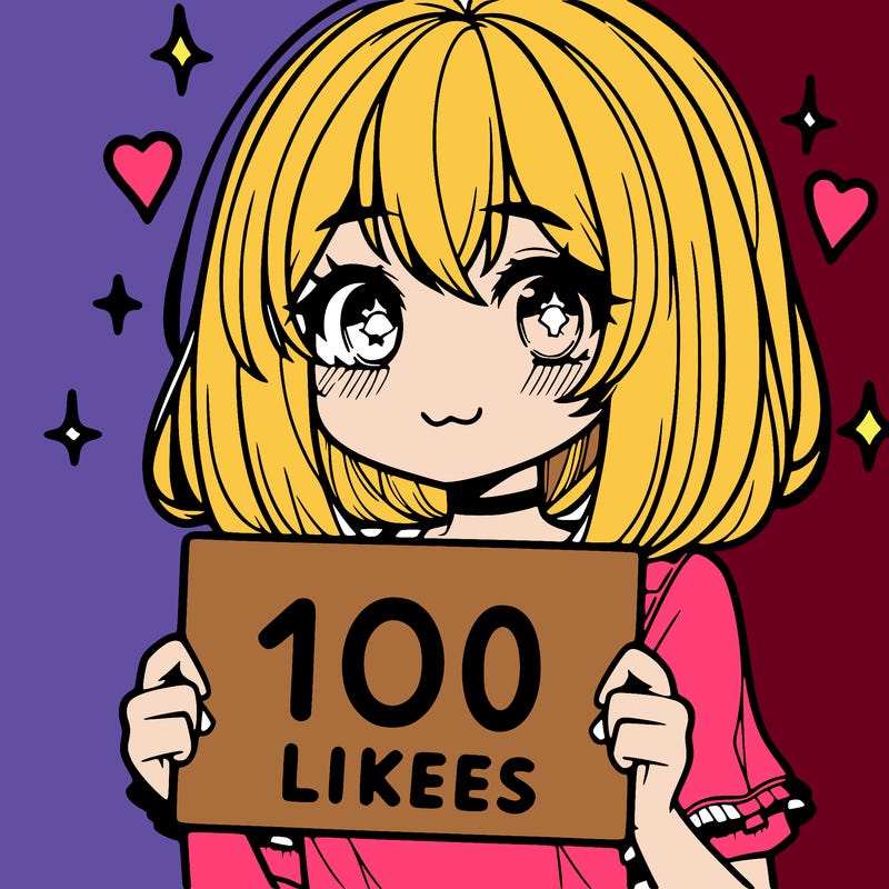 anima girl holding a 100 likes sign in her hand