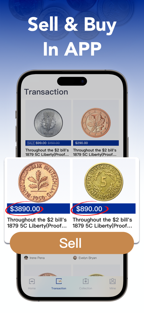 HeritCoin :AI Identify Coins - HeritCoin app interface for buying and selling rare coins with market valuations