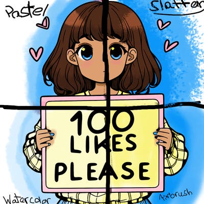 a girl holding a sign saying 100 likes please