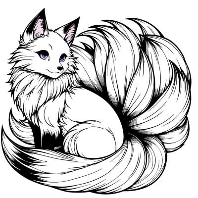 realistic detailed 9 tailed anime fox