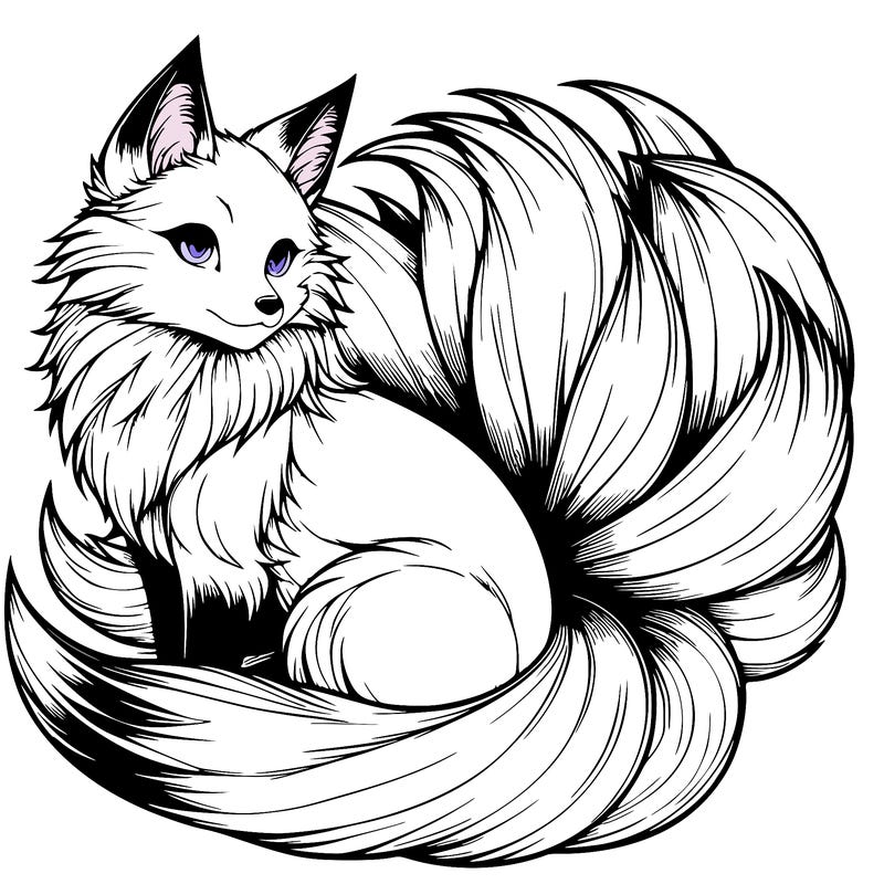 realistic detailed 9 tailed anime fox