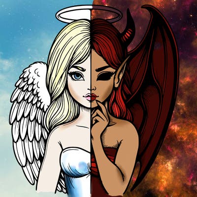 realistic angel half demon