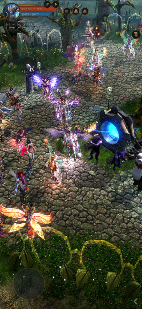 MEGAMU - High-level players with glowing wings gathered in the Noria social area of the MEGAMU MMORPG.