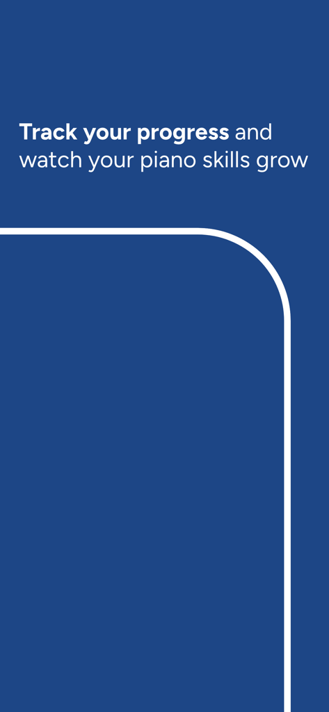 Piano Marvel - Lessons & Music - Text on a blue background promoting progress tracking and piano skill growth in the Piano Marvel app