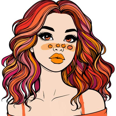 realistic girl with wavy hair and lips