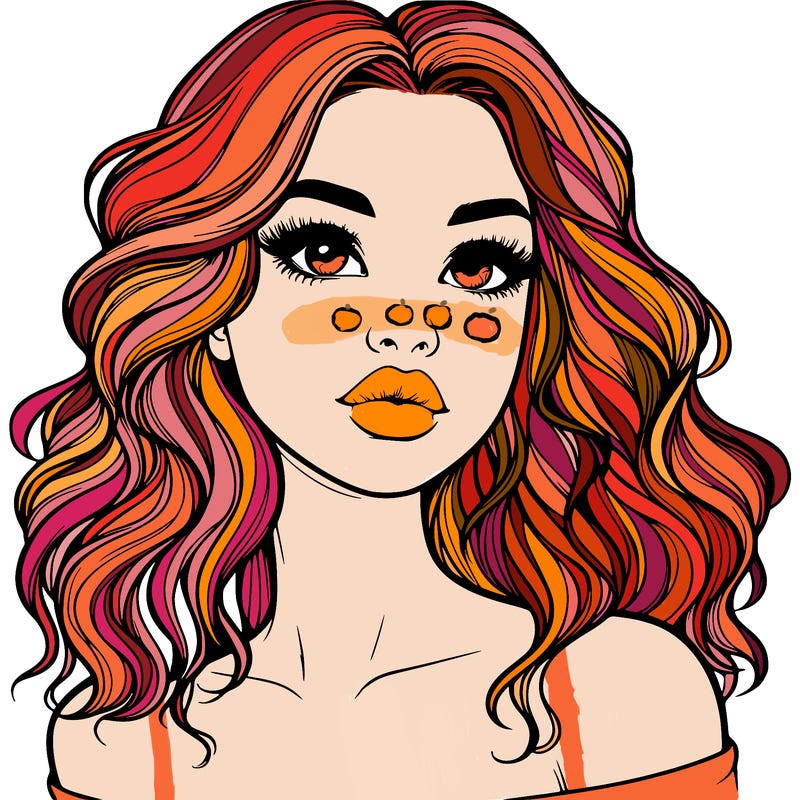 realistic girl with wavy hair and lips