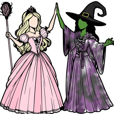 detailed realistic split of a princess and a witch