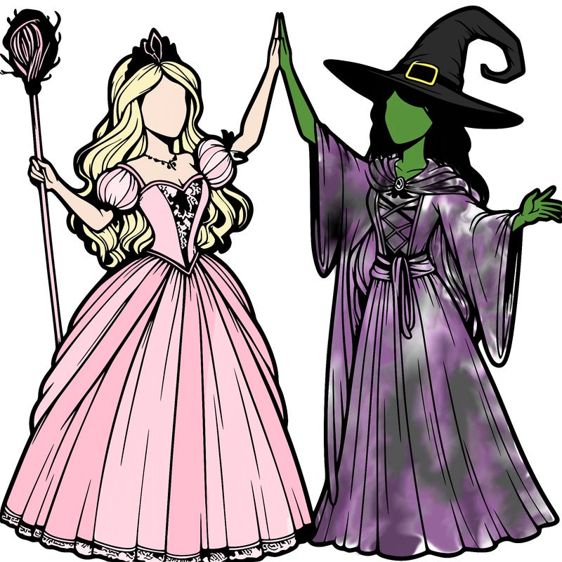 detailed realistic split of a princess and a witch