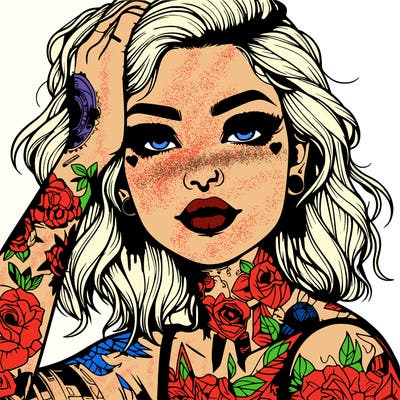 realistic girl with tattoos all over