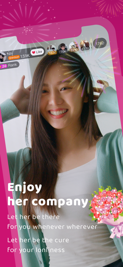 iPair - Chat, Meet New People - Smiling young woman on iPair dating app live chat screen with romantic text overlay