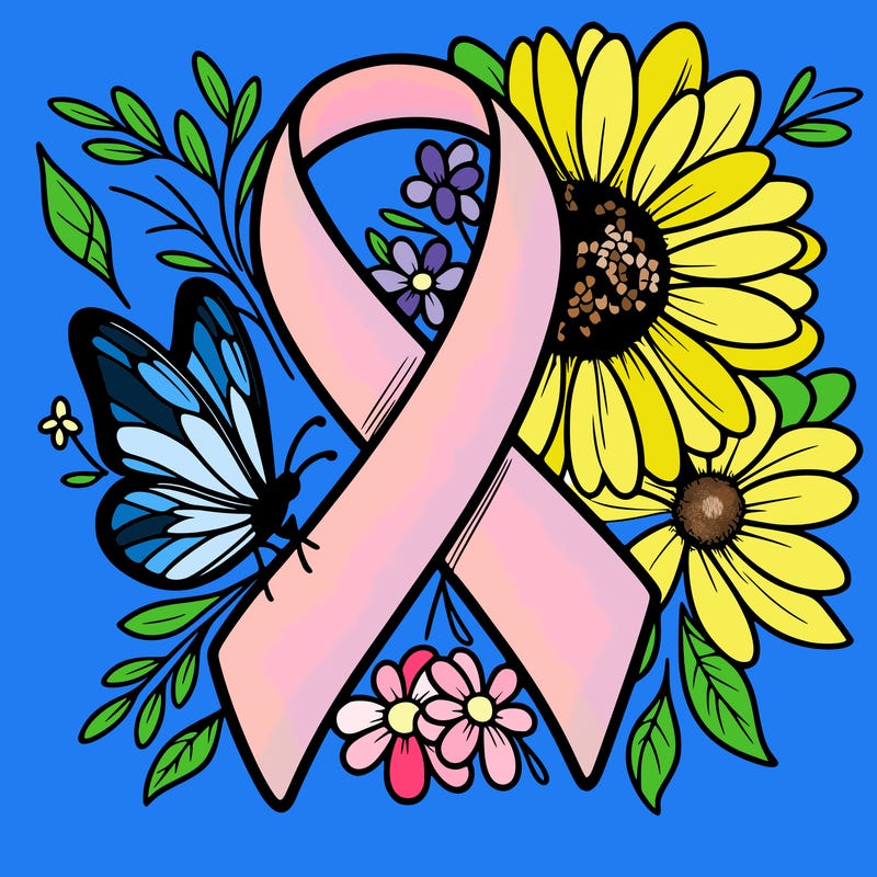 cancer awareness symbol with flowers and butterflies
