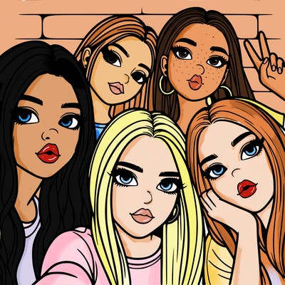 group of teen girls friends y2k up close in a selfie