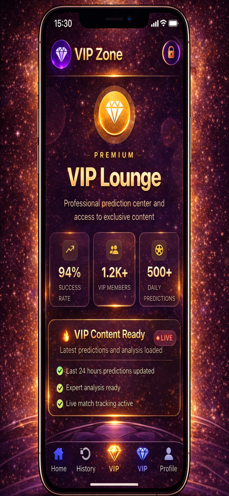 Daily Football Predictions Ai - Sección de la sala VIP Premium de la aplicación Daily Football Predictions AI que presenta tasas de éxito y perspectivas de expertos.
