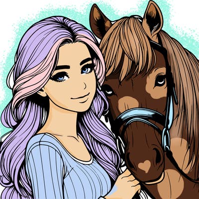 realistic girl with horse
