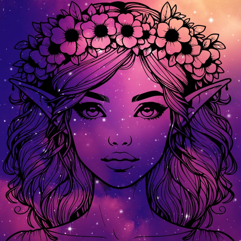 realistic female elf with flower crown