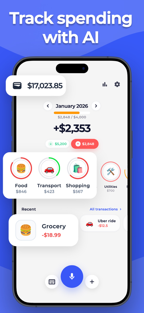 Expense Tracker: Budget AI - Dashboard of Expense Tracker Budget AI app displaying monthly spending categories and budget overview