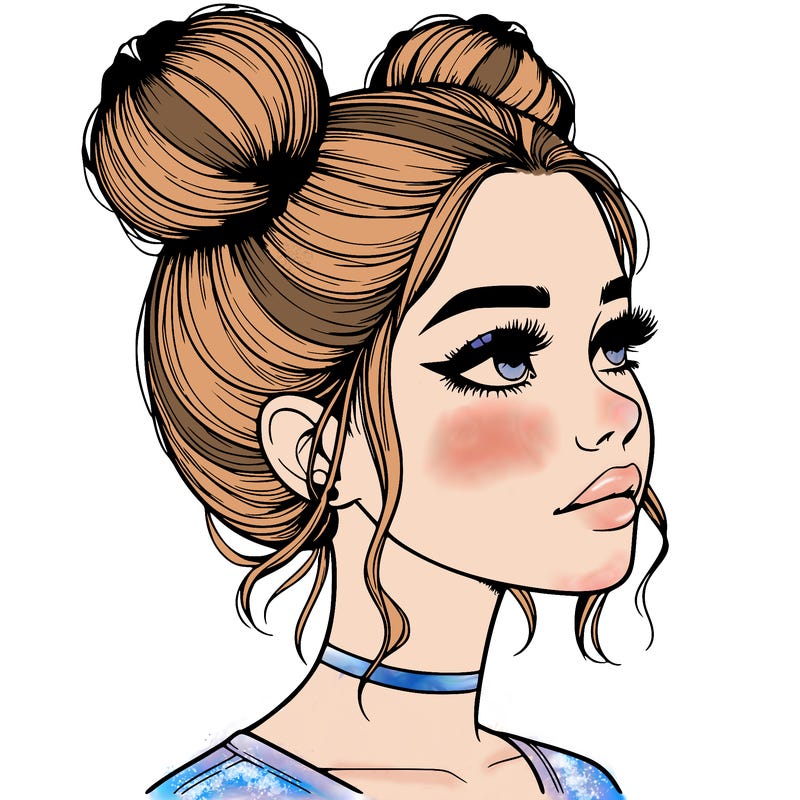 realistic girl with buns on the top of her head