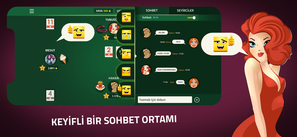 Okey Canlı mobile app game screen showing live chat and player interaction