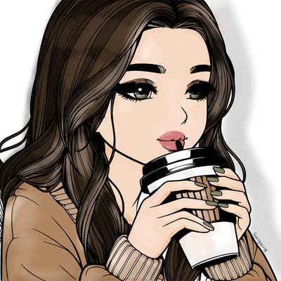 realistic girl drinking coffee