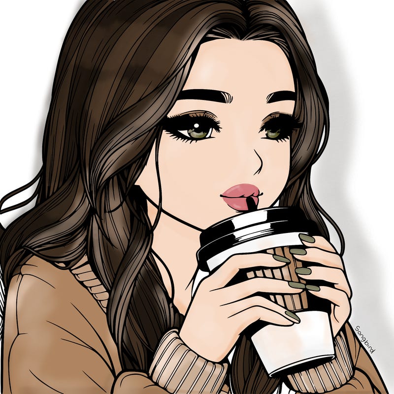 realistic girl drinking coffee