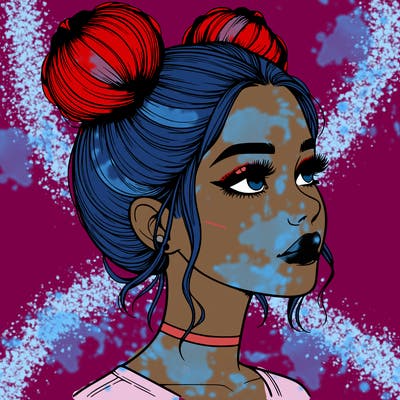 realistic girl with buns on the top of her head