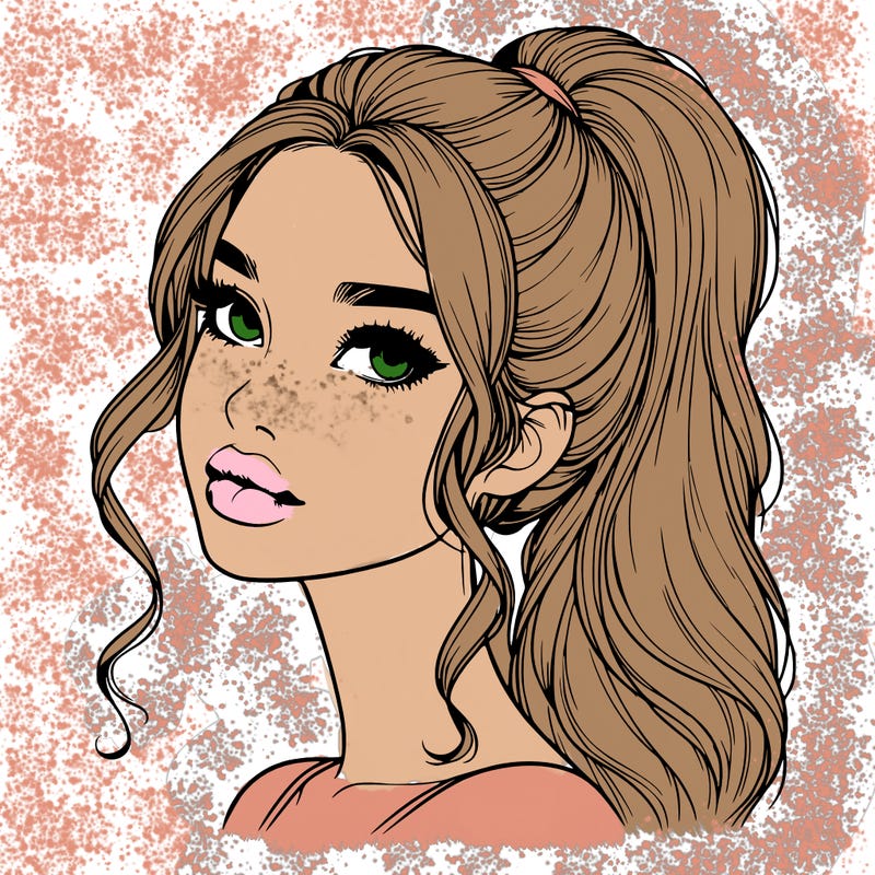 realistic girl with a ponytail on her hair and lips