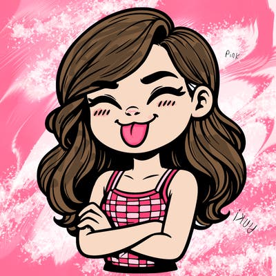 realistic girl crossing her arms and wearing a tank top with her tongue held out she has long hair