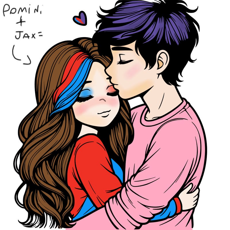 a realistic couple boy and girl hugging and kissing