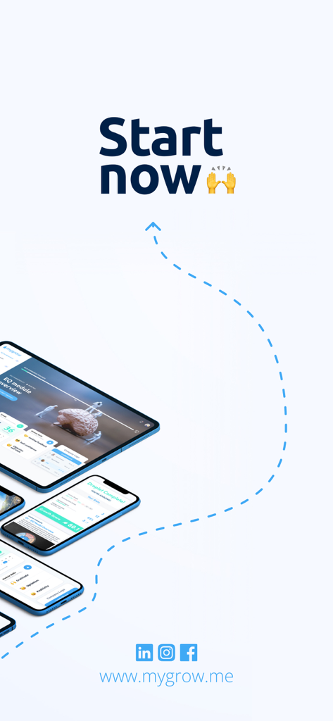 Mygrow - Develop EQ - Mygrow app interface displayed on multiple mobile devices with a call to action to start now