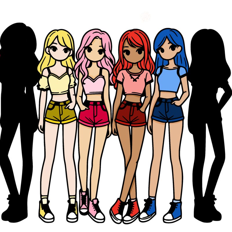 a group of girls wearing crop tops and shorts