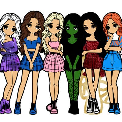 a group of girls realistic