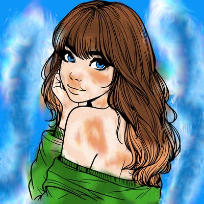 realistic girl with bangs looking over her shoulder