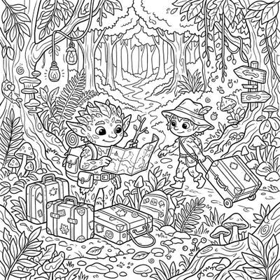 Two playful Forest Goblins are off on a magical vacation through their woodland home. Grab your crayons and bring their adventurous spirit and enchanting forest journey to vibrant life!