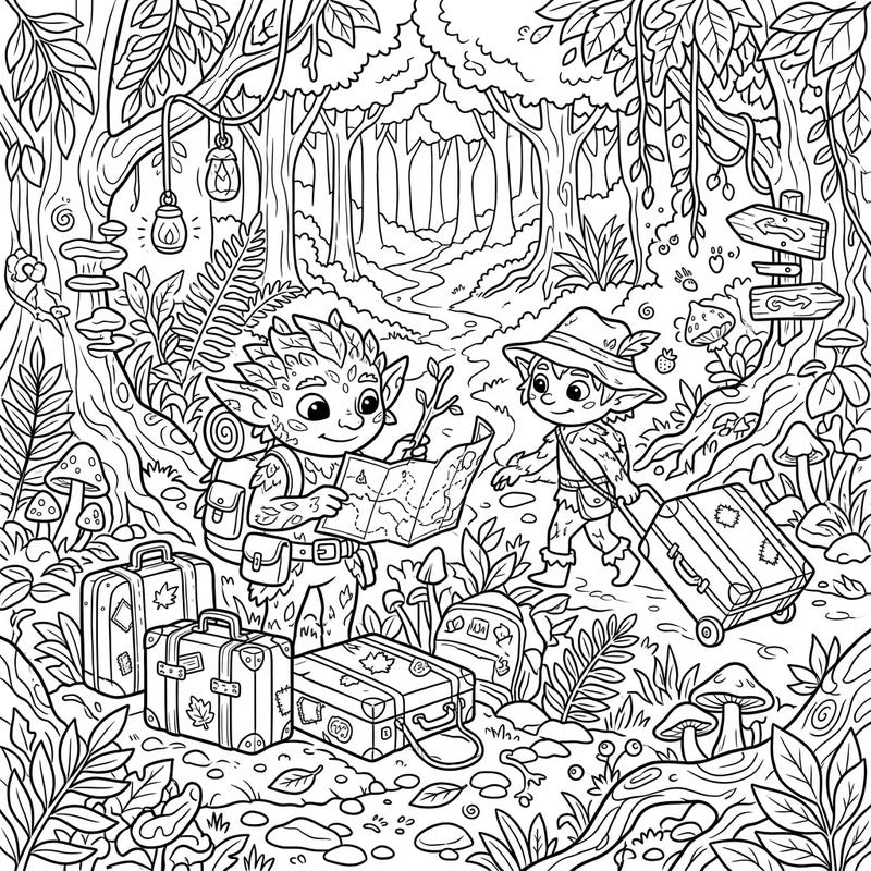 Two playful Forest Goblins are off on a magical vacation through their woodland home. Grab your crayons and bring their adventurous spirit and enchanting forest journey to vibrant life!