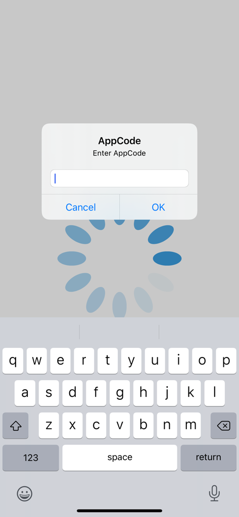 Cloudstream - Cloudstream-Mobilappen-Bildschirm, der die AppCode-Authentifizierungsaufforderung und Tastatur anzeigt