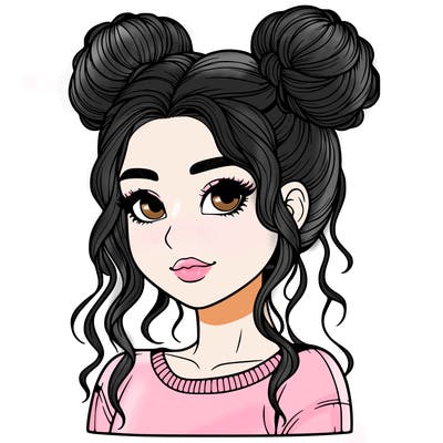 realistic girl with two buns in her hair