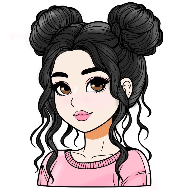 realistic girl with two buns in her hair