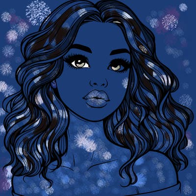 realistic girl with wavy hair and lips