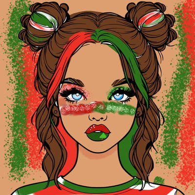 realistic girl with two buns in hair and lips