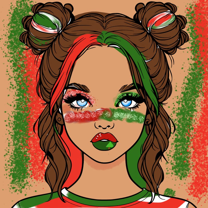 realistic girl with two buns in hair and lips