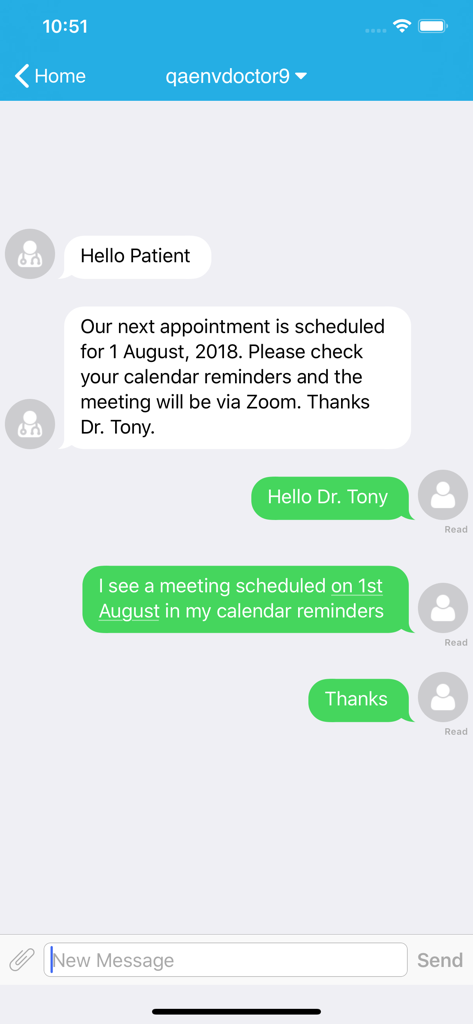 Connected Health - Secure chat interface showing a patient and doctor discussing an upcoming medical appointment