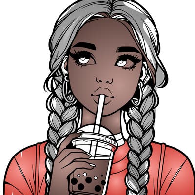 realistic girl with braided hair drinking boba