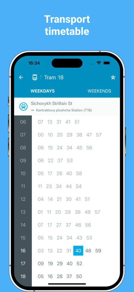 Eway public transport - Eway app weekday timetable for Tram 18