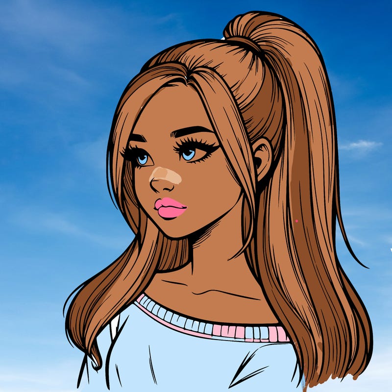 realistic girl with a high ponytail